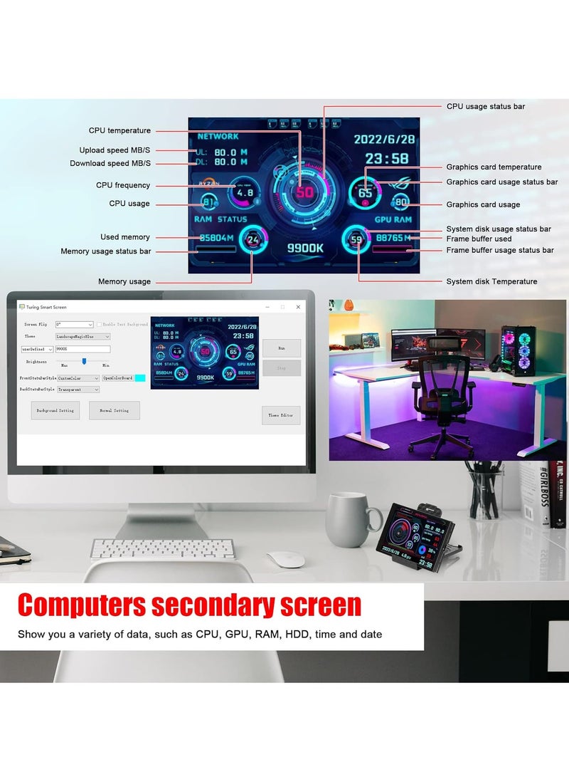 شاشة عرض IPS مقاس 3.5 بوصة شاشة ثانوية USB أجهزة الكمبيوتر وحدة المعالجة المركزية وحدة معالجة الرسومات ذاكرة الوصول العشوائي القرص الصلب عرض الوقت والتاريخ تبديل الشاشة الأفقية الرأسية (C1420) - Image 2