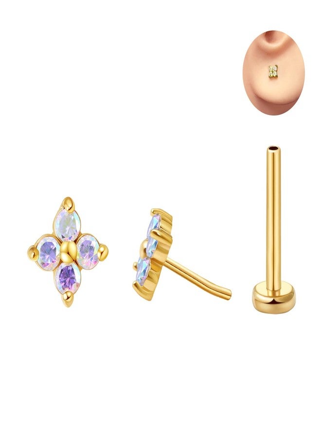 FANSING 20g Cartilage Earring 18k Gold-plated Tragus Stud 3mm CZ Stone Flower Flat Back Earrings for Helix Conch Threadless Push Pin Labret Stud Rainbow 20 Gauge 6mm - Image 2