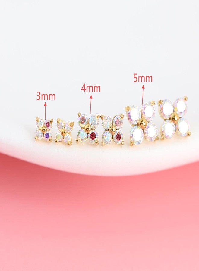 FANSING 20g Cartilage Earring 18k Gold-plated Tragus Stud 3mm CZ Stone Flower Flat Back Earrings for Helix Conch Threadless Push Pin Labret Stud Rainbow 20 Gauge 6mm - Image 3