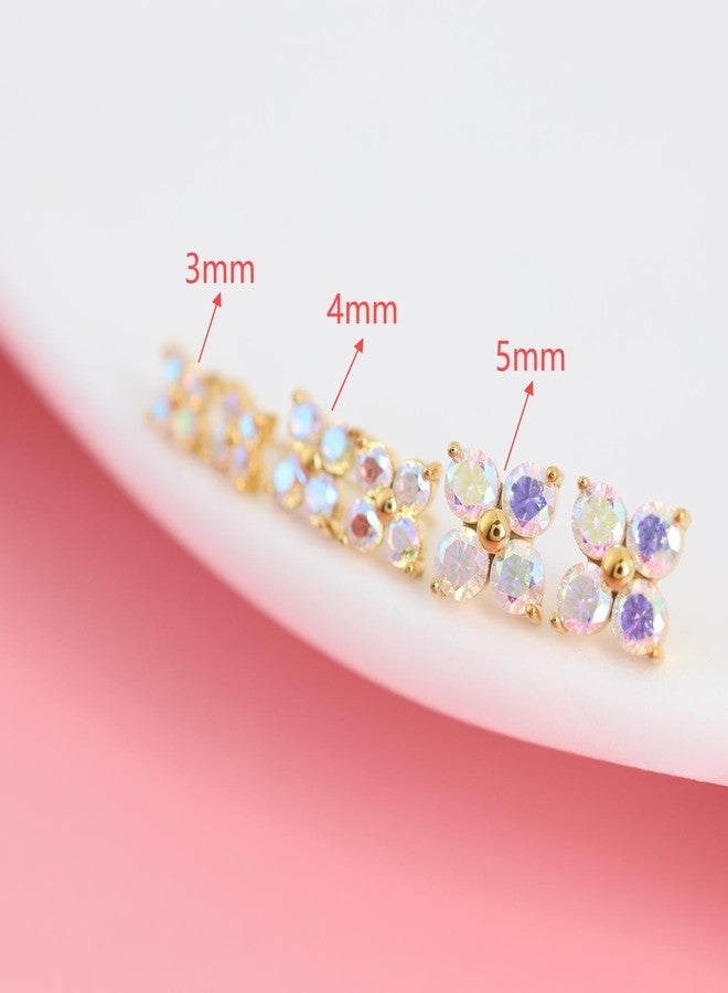 FANSING 20g Cartilage Earring 18k Gold-plated Tragus Stud 3mm CZ Stone Flower Flat Back Earrings for Helix Conch Threadless Push Pin Labret Stud Rainbow 20 Gauge 6mm - Image 4