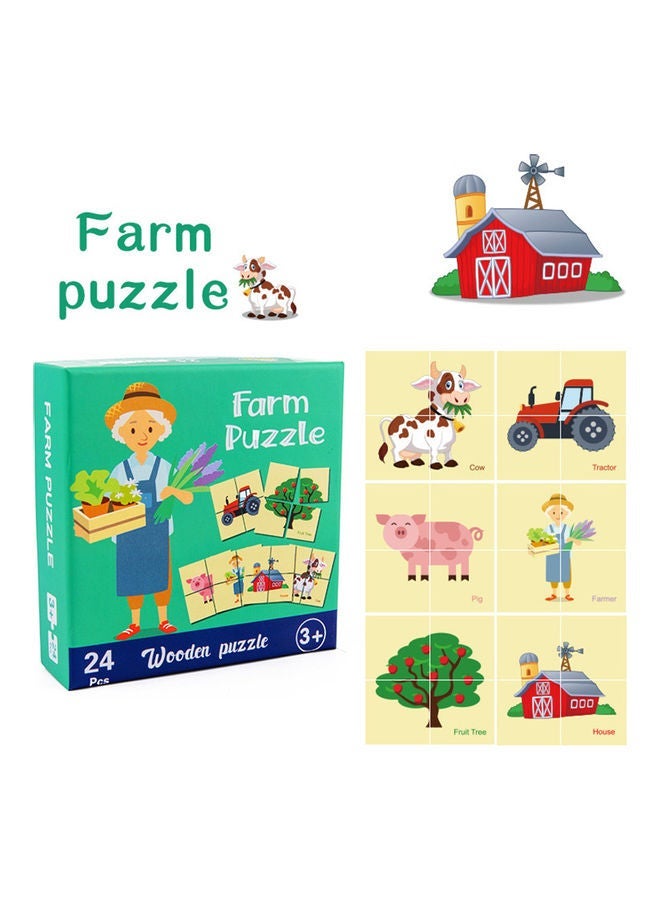 NIBEMINENT 24-Piece Cartoon Wooden Jigsaw Puzzles
