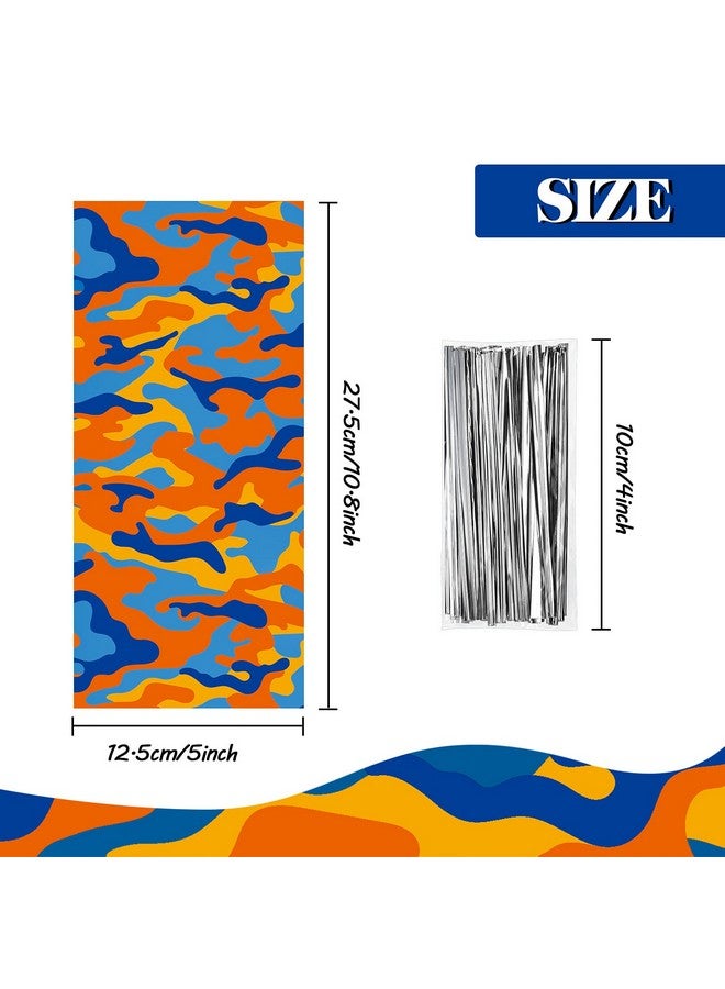 Geyee 100 Pieces Dart Battle War Party Supplies Birthday Party Bags Camo Candy Goodie Bags Treat Bags Orange Blue Camouflage For Kids Boys Adults Target Battle Birthday Party Favor - Image 3