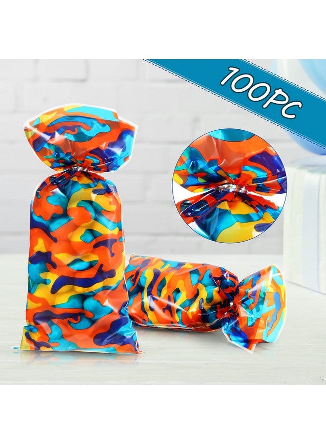 Geyee 100 Pieces Dart Battle War Party Supplies Birthday Party Bags Camo Candy Goodie Bags Treat Bags Orange Blue Camouflage For Kids Boys Adults Target Battle Birthday Party Favor - Image 4