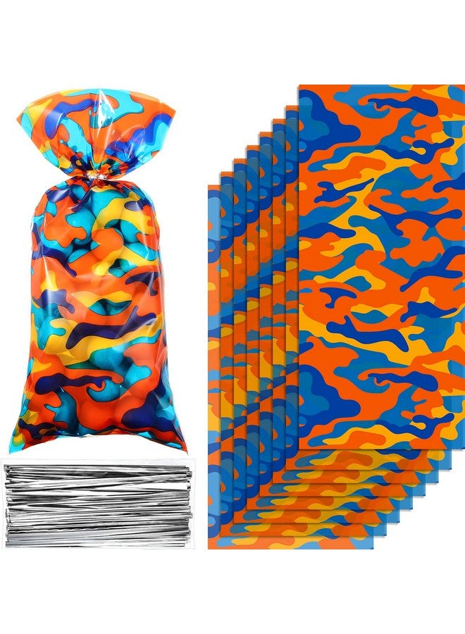 Geyee 100 Pieces Dart Battle War Party Supplies Birthday Party Bags Camo Candy Goodie Bags Treat Bags Orange Blue Camouflage For Kids Boys Adults Target Battle Birthday Party Favor - Image 2