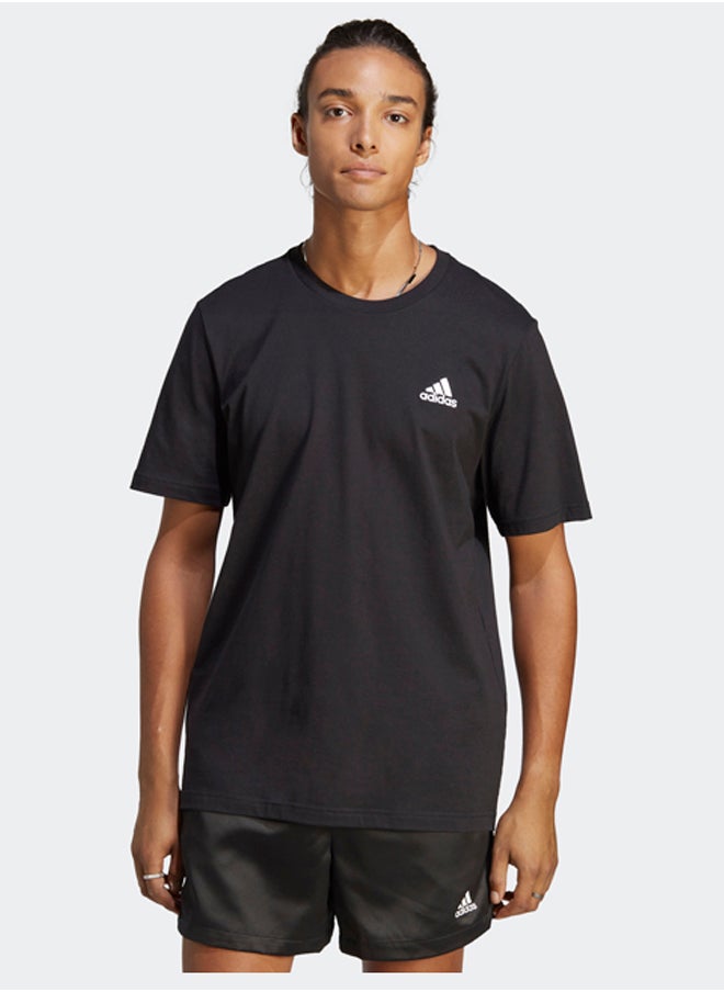 Adidas تي شيرت جيرسيه بشعار صغير مطرز من Essentials  - Image 1