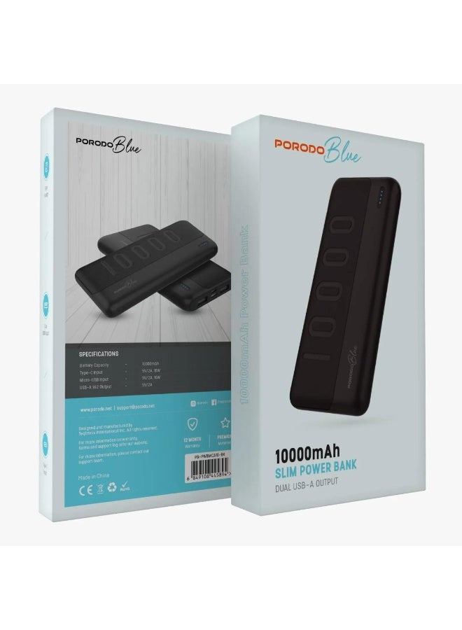 Porodo Blue 10000mAh Slim Power Bank Dual USB A Output Portable Fast Charging Powerbank for Smartphones - Image 3