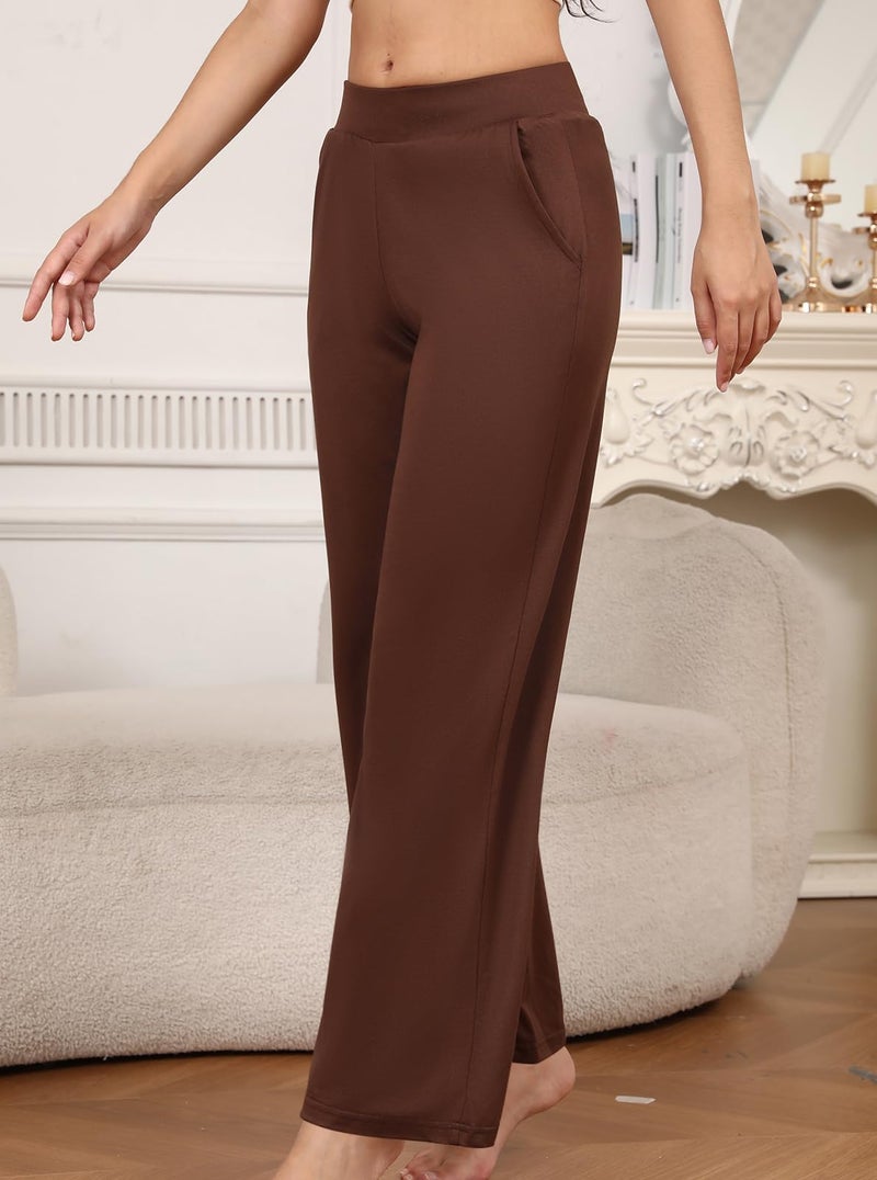 PNAEONG 3 Pack Women's Petite Sweatpants, Casual Wide Leg Pants Loose Fit Lounge Pants with Pocket, Black+Light Grey+Dark Brown,L - Image 3