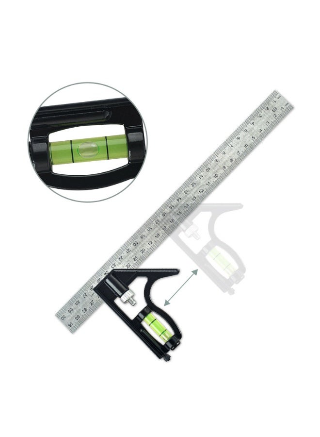 مسطرة زاوية قابلة للتعديل من الفولاذ المقاوم للصدأ بطول 300 مم أداة قياس دقيقة متعددة الاستخدامات للنجارة والبناء مسطرة زاوية متحركة ذات مستوى - Image 2