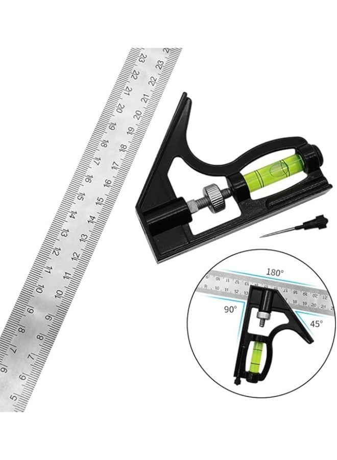 مسطرة زاوية قابلة للتعديل من الفولاذ المقاوم للصدأ بطول 300 مم أداة قياس دقيقة متعددة الاستخدامات للنجارة والبناء مسطرة زاوية متحركة ذات مستوى - Image 1