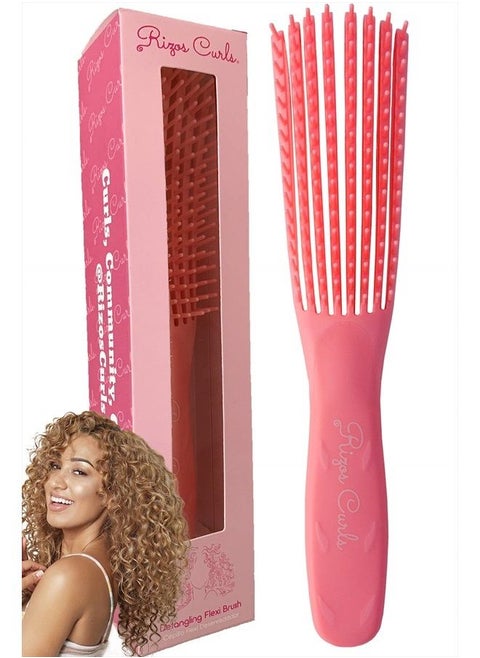 Pink Detangling Flexi Brush for Curly Hair, Flexible comb glides with curls to easily detangle, no pull or pain