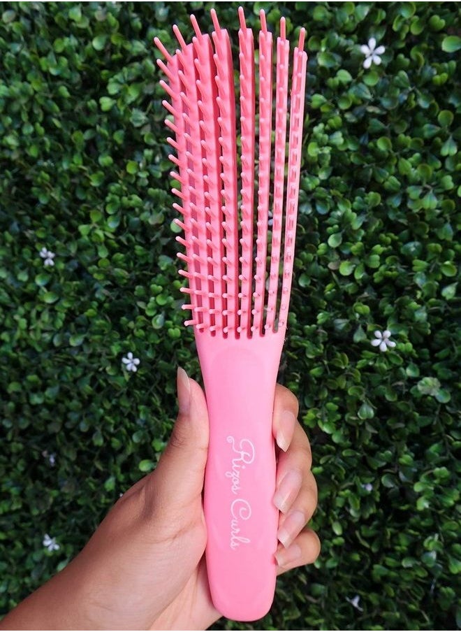 Pink Detangling Flexi Brush for Curly Hair, Flexible comb glides with curls to easily detangle, no pull or pain