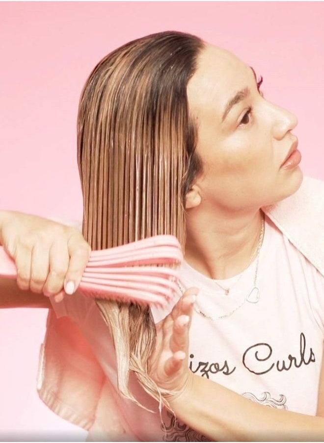 Pink Detangling Flexi Brush for Curly Hair, Flexible comb glides with curls to easily detangle, no pull or pain
