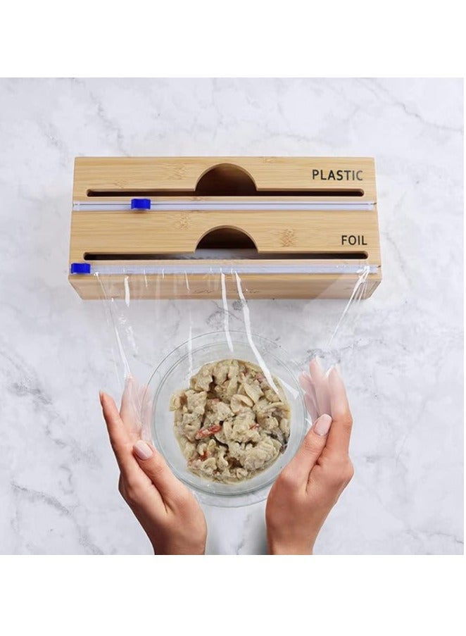 Spaceshoop 2-in-1 Bamboo Wooden Foil Dispenser with Cutter, Storage Organizer for Aluminum Foil, Cling Film, Parchment Paper, Tin Foil Dispenser for Kitchen Cabinet Drawer - Image 1