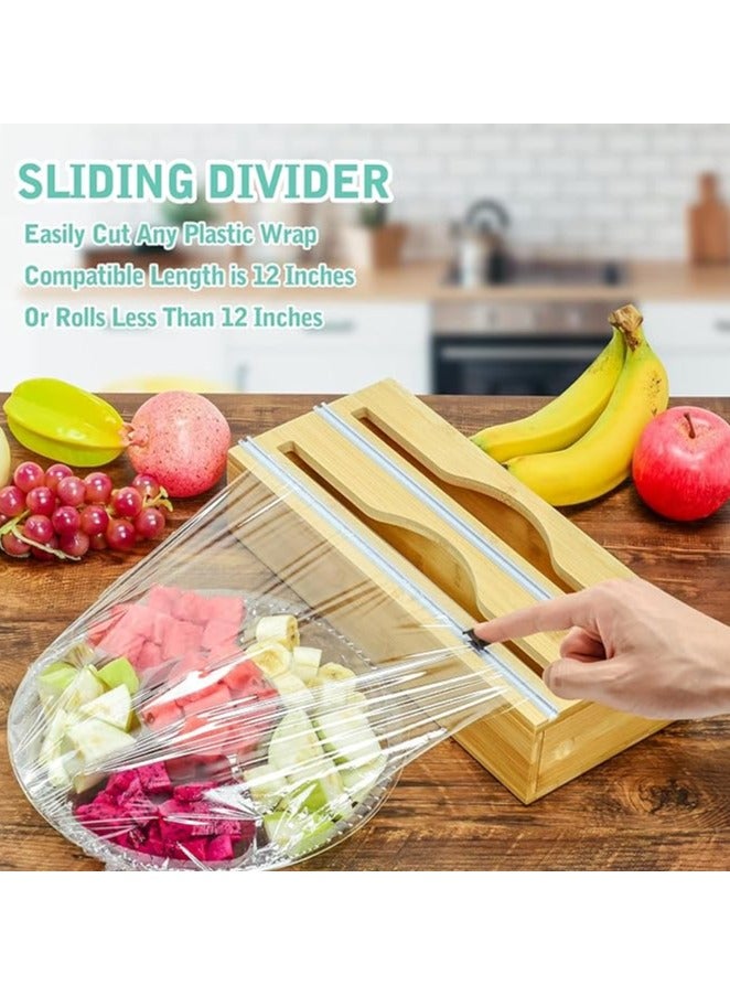 Spaceshoop 2-in-1 Bamboo Wooden Foil Dispenser with Cutter, Storage Organizer for Aluminum Foil, Cling Film, Parchment Paper, Tin Foil Dispenser for Kitchen Cabinet Drawer - Image 2