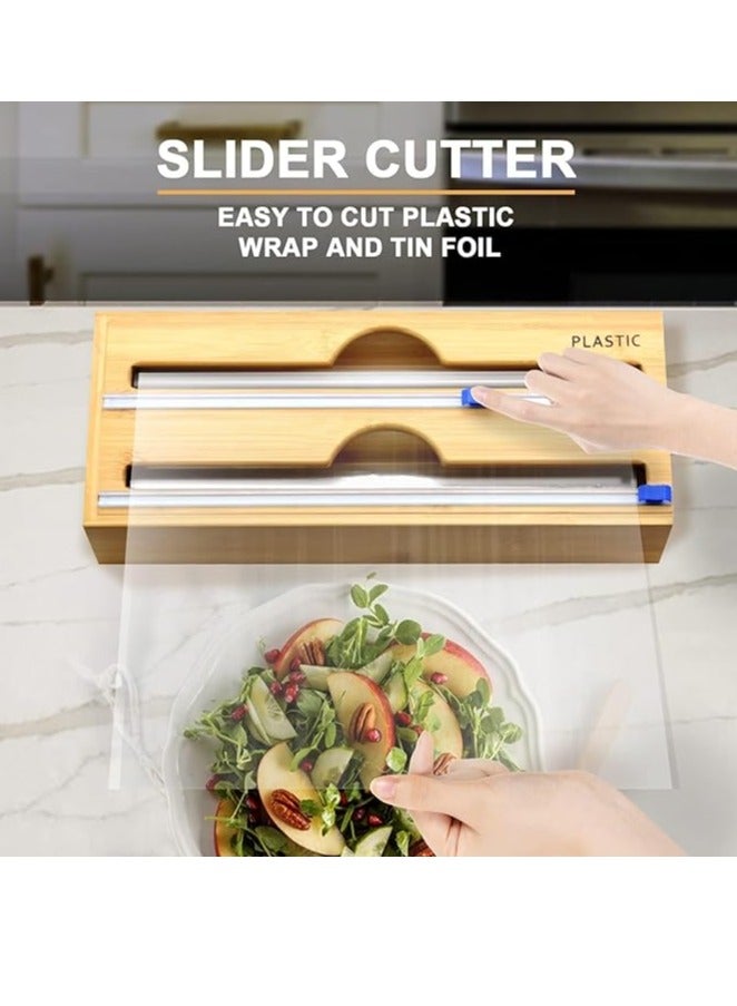 Spaceshoop 2-in-1 Bamboo Wooden Foil Dispenser with Cutter, Storage Organizer for Aluminum Foil, Cling Film, Parchment Paper, Tin Foil Dispenser for Kitchen Cabinet Drawer - Image 3