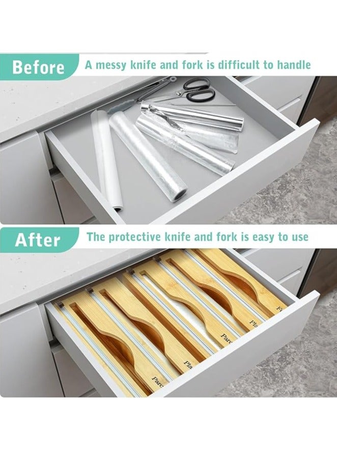 Spaceshoop 2-in-1 Bamboo Wooden Foil Dispenser with Cutter, Storage Organizer for Aluminum Foil, Cling Film, Parchment Paper, Tin Foil Dispenser for Kitchen Cabinet Drawer - Image 5