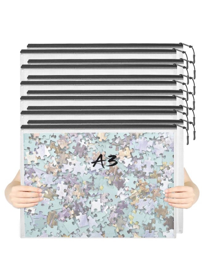 YOPCDJ Mesh Zipper Pouch Puzzle Storage Bags A3 17x12 Inches Large File Bags Black Reusable Zipper Pouches for Organizing, Classroom Board Game Organization (24) - Image 1