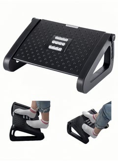 Under Desk Footrest, Adjustable Foot Rest with Massage Texture and Roller, Ergonomic Step Stool with 6 Height Position for Home, Office, School Black