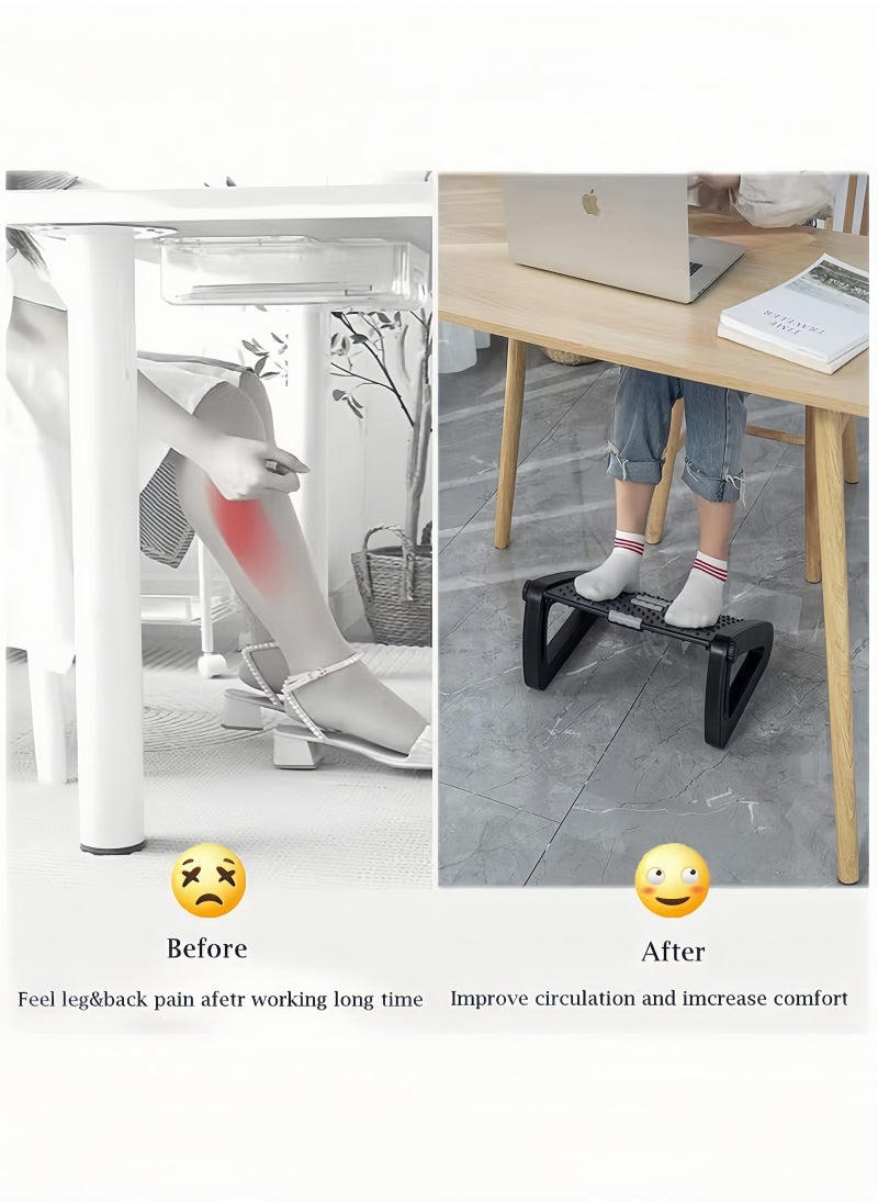 Peachjoy Under Desk Footrest, Adjustable Foot Rest with Massage Texture and Roller, Ergonomic Step Stool with 6 Height Position for Home, Office, School Black  - Image 3