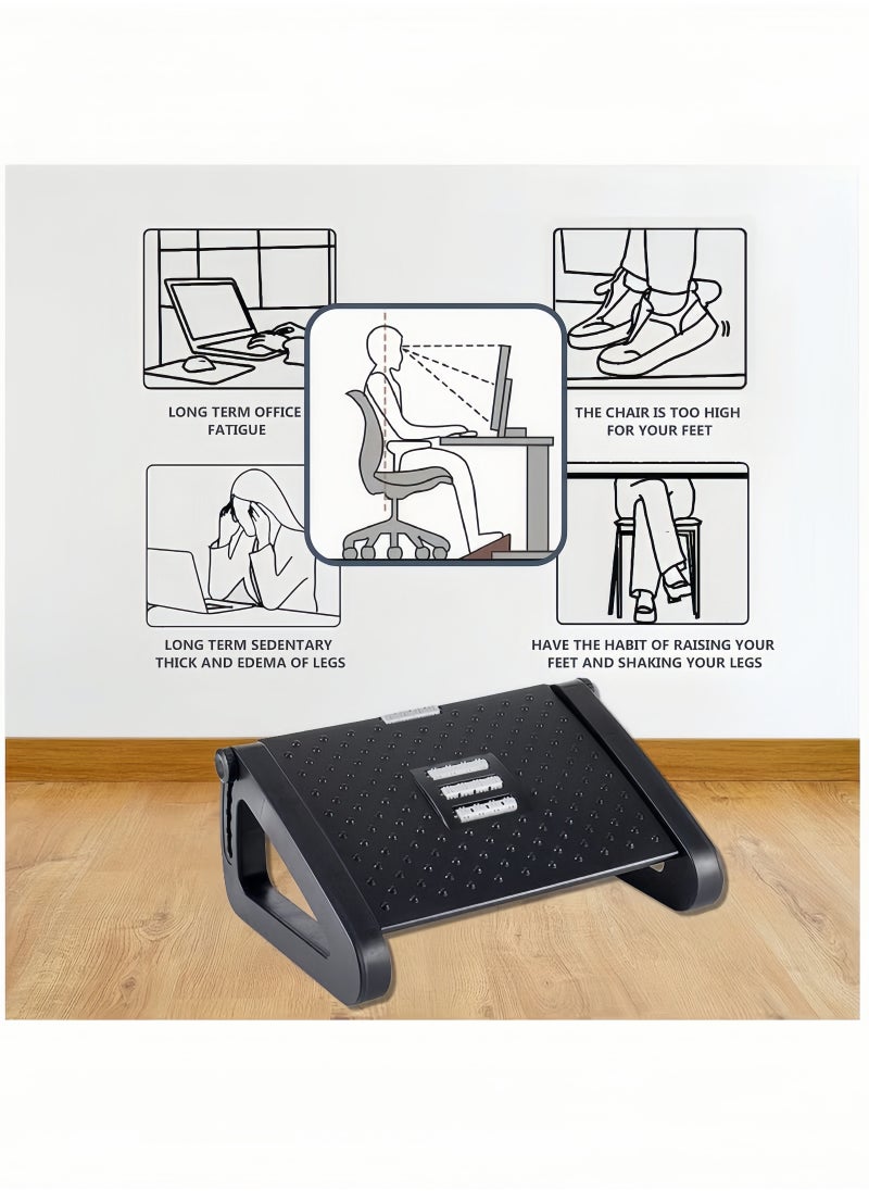 Peachjoy - Under Desk Footrest, Adjustable Foot Rest with Massage Texture and Roller, Ergonomic Step Stool with 6 Height Position for Home, Office, School Black - Image 1