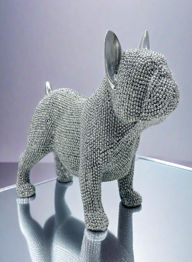 FUNSXBUG Resin French Bulldog Statue Dog Figurines Sculpture Collectibles Home Office Desktop Decor Outdoor Garden Display Decoration (Silver) - Image 1