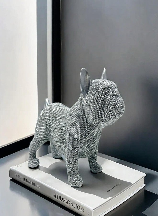 FUNSXBUG Resin French Bulldog Statue Dog Figurines Sculpture Collectibles Home Office Desktop Decor Outdoor Garden Display Decoration (Silver) - Image 2