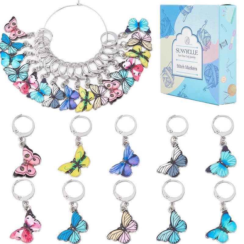 SUNNYCLUE 1 Box 20Pcs Stitch Markers Cute Butterfly Lobster Clasp Charms Crochet Stitch Marker Removable Knitting Stitch Markers Metal Crocheting Markers for Sewing Weaving Knit Threading DIY Craft - Image 3