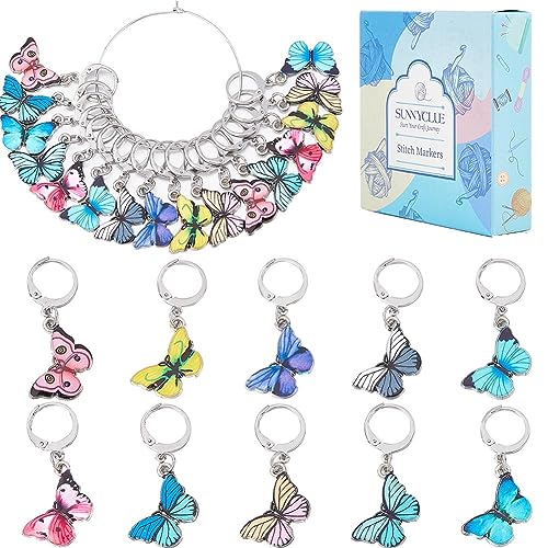 SUNNYCLUE 1 Box 20Pcs Stitch Markers Cute Butterfly Lobster Clasp Charms Crochet Stitch Marker Removable Knitting Stitch Markers Metal Crocheting Markers for Sewing Weaving Knit Threading DIY Craft - Image 1