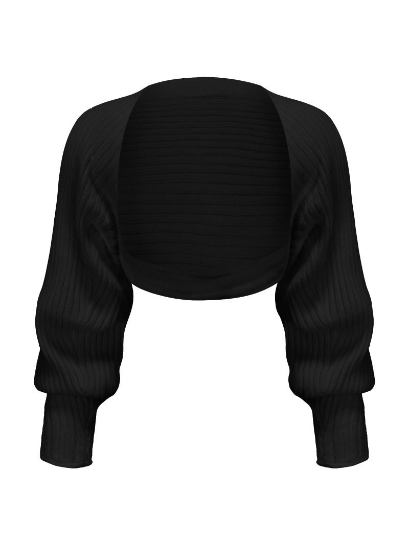 EXARUS Girls Open Front Cropped Half Cardigan Knit Ribbed Teen Bolero Shrug Batwing Long Sleeve Sweater Casual 8-14Y, Black, 10 Years - Image 1