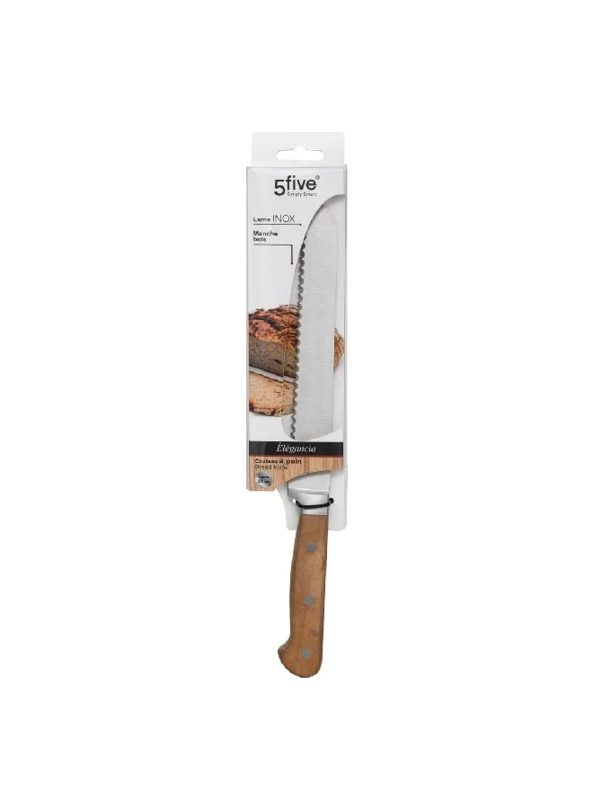 Five Simply Smart Elegancia Stainless Steel Bread Knife Silver and Brown 2 x 34 x 3 cm 146606