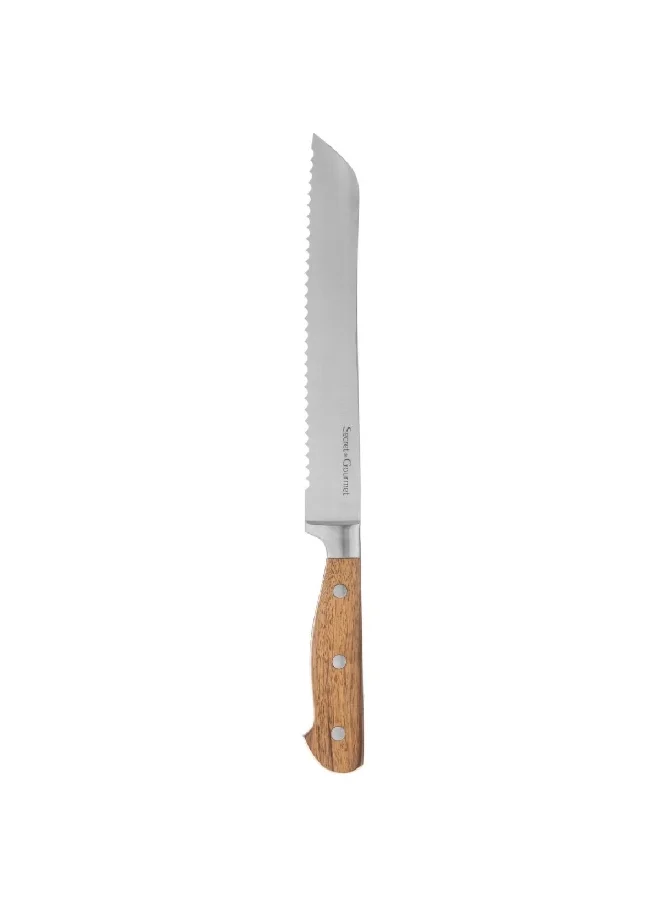 Five Simply Smart Elegancia Stainless Steel Bread Knife Silver and Brown 2 x 34 x 3 cm 146606