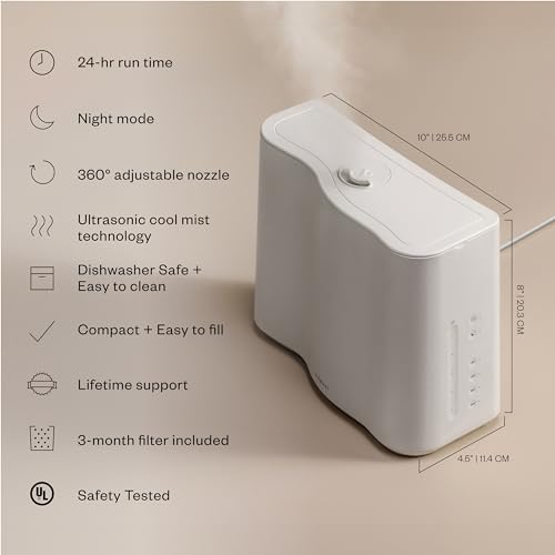 Vitruvi Cloud Bedside Humidifier, White Humidifier, 24 Hr Run Time, 602ft Coverage, Large Home Bedroom, Baby Room - Includes 3 Month Filter - Image 2