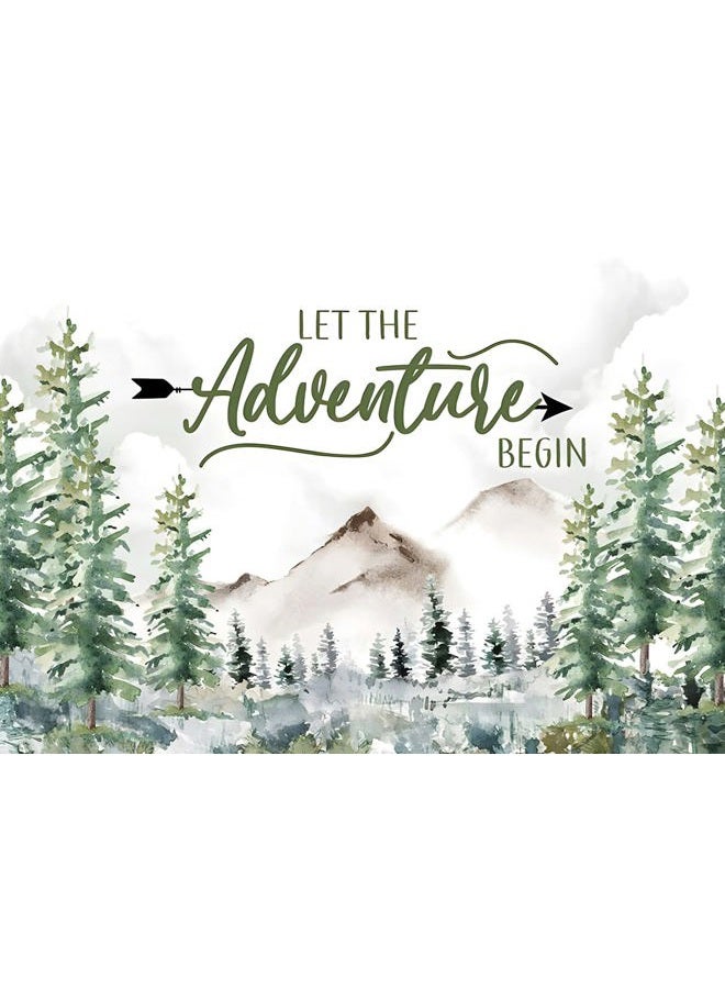 Alltten 7X5FT Woodland Baby Shower Decorations Backdrop Adventure Awaits Backdrop Let The Adventure Begin Banner F73 - Image 1