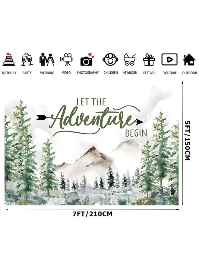 Alltten 7X5FT Woodland Baby Shower Decorations Backdrop Adventure Awaits Backdrop Let The Adventure Begin Banner F73 - Image 2