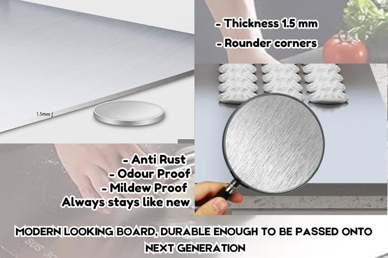 Halsey Stainless Steel Chopping Board Large for Kitchen -Included Rolling Pin- Chef's Big Size- Cutting Board-Chopping Board Steel (Counter TOP Big 1XL (70x50) CM) - Image 5
