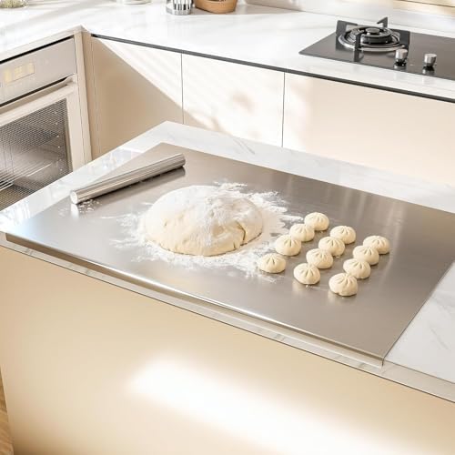 Halsey Stainless Steel Chopping Board Large for Kitchen -Included Rolling Pin- Chef's Big Size- Cutting Board-Chopping Board Steel (Counter TOP Big 1XL (70x50) CM) - Image 1