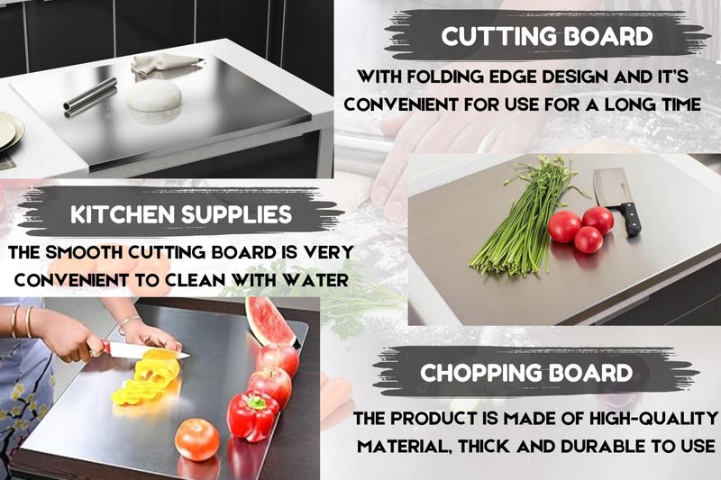 Halsey Stainless Steel Chopping Board Large for Kitchen -Included Rolling Pin- Chef's Big Size- Cutting Board-Chopping Board Steel (Counter TOP Big 1XL (70x50) CM) - Image 4