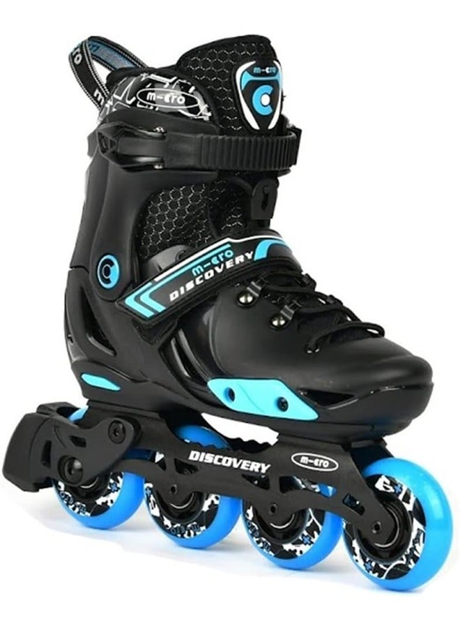 Micro زلاجات مايكرو ديسكفري السوداء القابلة للتعديل مع مجموعة الفرامل للأطفال (33-36) | زلاجات رولر قابلة للتعديل للأولاد والبنات | للأعمار من 7 إلى 14 سنة | أحذية التزلج الخارجية للأطفال | زلاجات للأطفال | التزلج الخارجي - Image 1