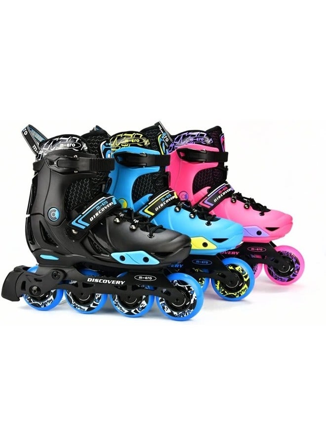 Micro زلاجات مايكرو ديسكفري السوداء القابلة للتعديل مع مجموعة الفرامل للأطفال (33-36) | زلاجات رولر قابلة للتعديل للأولاد والبنات | للأعمار من 7 إلى 14 سنة | أحذية التزلج الخارجية للأطفال | زلاجات للأطفال | التزلج الخارجي - Image 3
