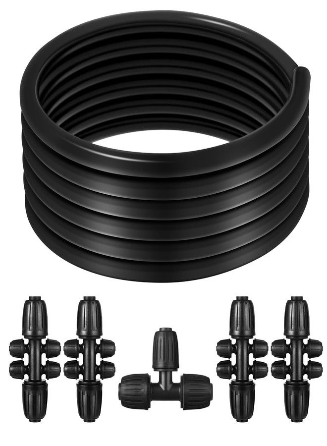 Moocci 50 FT 1/2 Inch Drip Irrigation Tubing Kit-Drip Line Irrigation Hose 1/2 Inch with 1/2" to 1/4" Barbed Locked 6-Way & 1/2" Tee Connectors-Drip Tube Irrigation Fittings System Parts for Garden Watering - Image 1