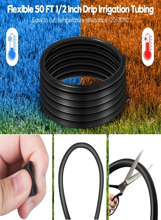 Moocci 50 FT 1/2 Inch Drip Irrigation Tubing Kit-Drip Line Irrigation Hose 1/2 Inch with 1/2" to 1/4" Barbed Locked 6-Way & 1/2" Tee Connectors-Drip Tube Irrigation Fittings System Parts for Garden Watering - Image 5