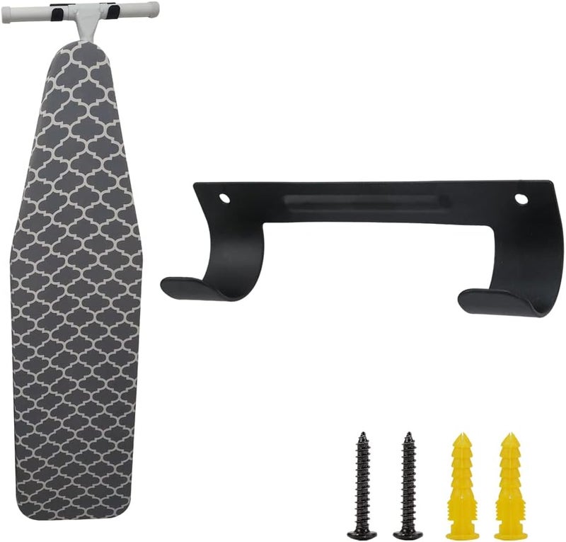 Exclen Ironing Board Hanger Wall Mount Ironing Board Holder Organizer Wall Rack for Laundry Rooms Storage Rack Hanging Shelf Hanger (Black) - Image 1