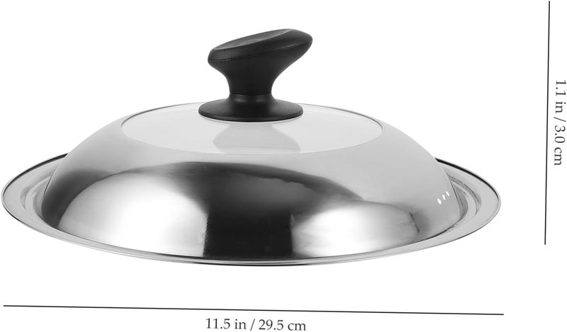 28cm Stainless Steel Frying Pan Lid and Glass Pot Cover Set with Plastic Handle Knob, Reusable Non-magnetic Pan and Saucepan Lid for Home Cooking and Kitchen Use - Image 2