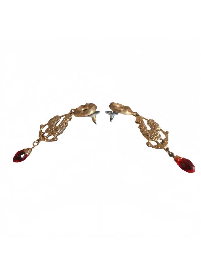 LumiArk Gold - Toned Drop Earrings with Red Gemstone Accents - Image 3