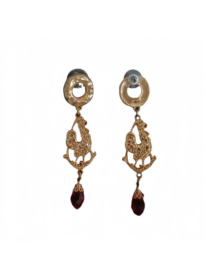 LumiArk Gold - Toned Drop Earrings with Red Gemstone Accents - Image 5