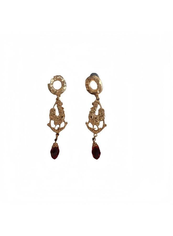 LumiArk Gold - Toned Drop Earrings with Red Gemstone Accents - Image 4