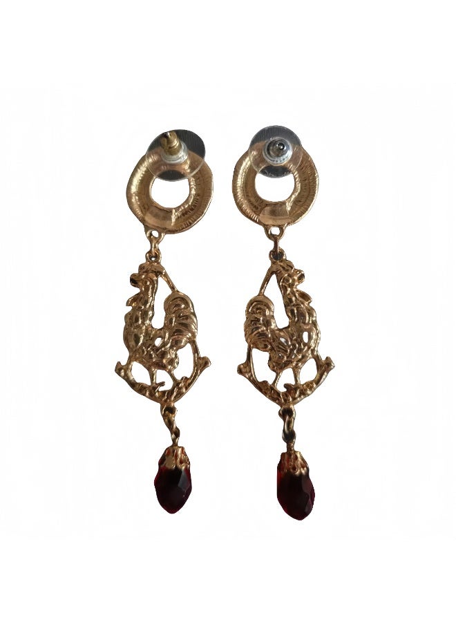 LumiArk Gold - Toned Drop Earrings with Red Gemstone Accents - Image 2