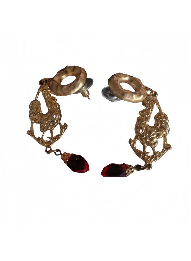 LumiArk Gold - Toned Drop Earrings with Red Gemstone Accents - Image 1
