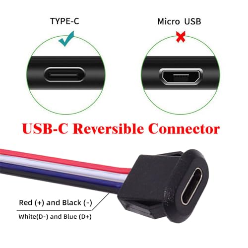 xiwai 5pcs/Set DIY OEM Type C Female Socket to 4Pin Header Cable Type-C to 4P Waterproof Terminal Wire with Pitch=2.0mm Latch Mount Type USB C Pigtail DC 5V Extension Power Cable - Image 4