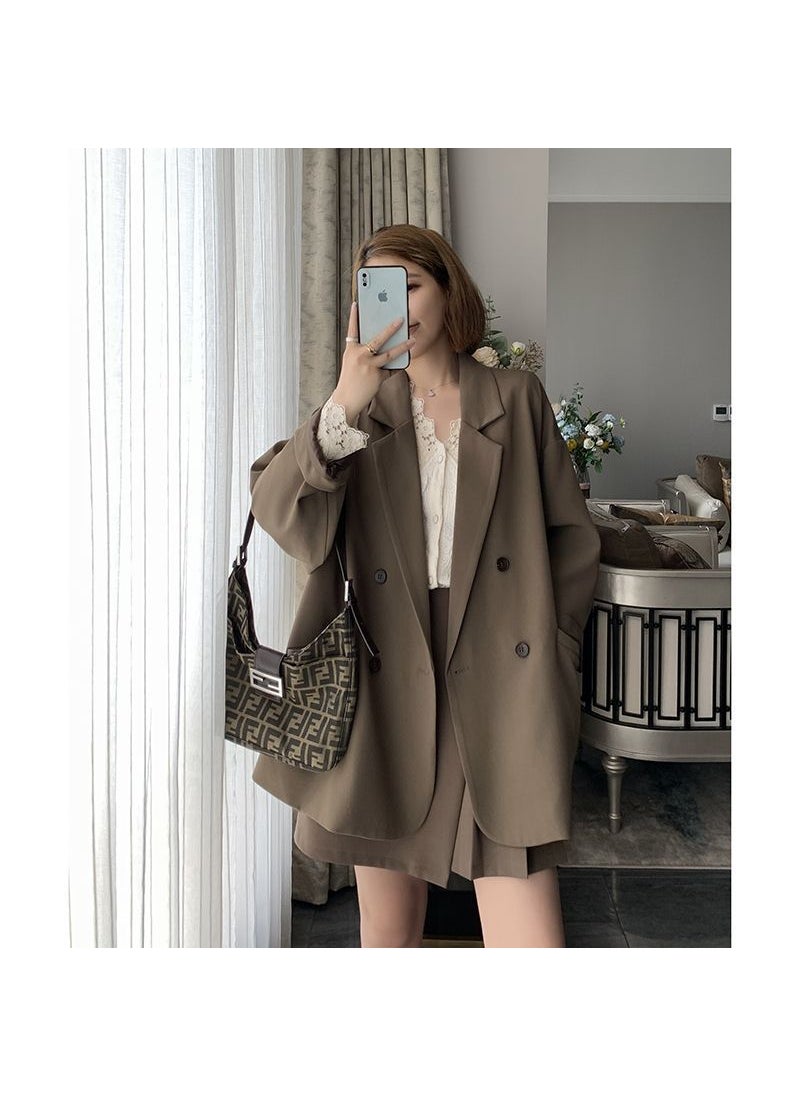 Generic Black Textured Blazer for Women, Spring Autumn, Korean Style Loose-Fit Trench Coat Khaki  - Image 1